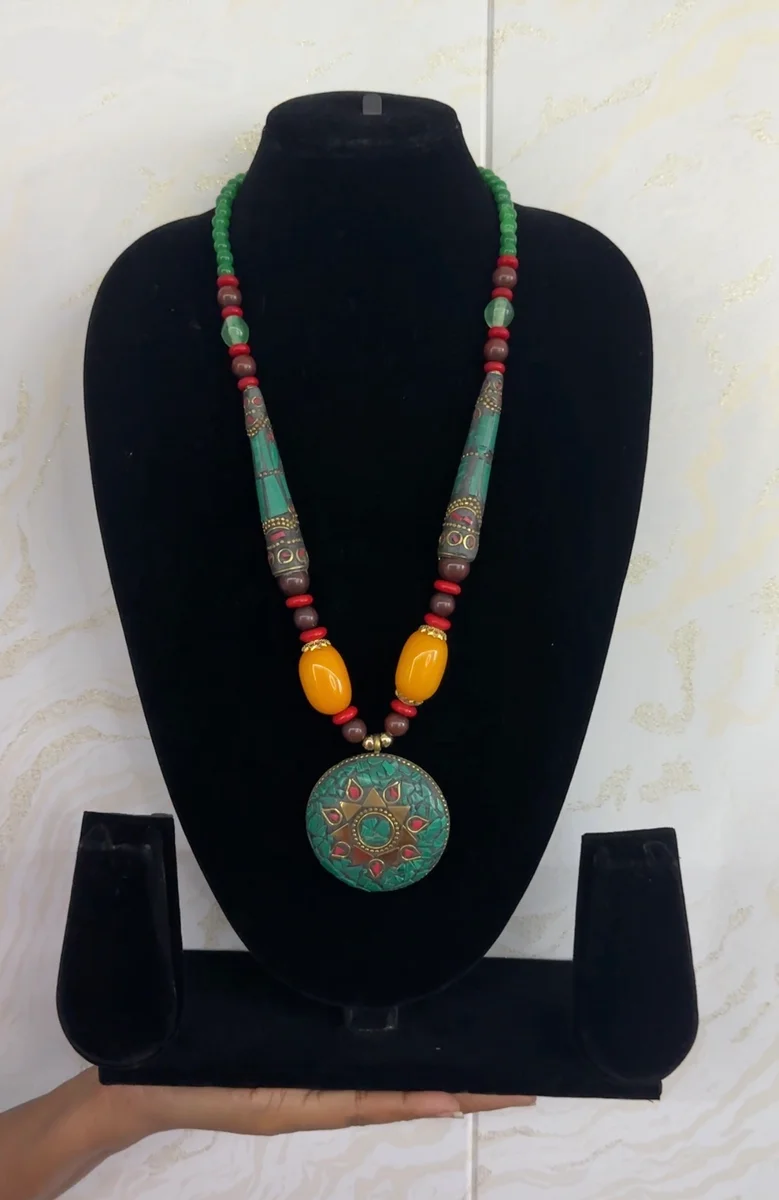 Green Tribal Style Pendant Necklace