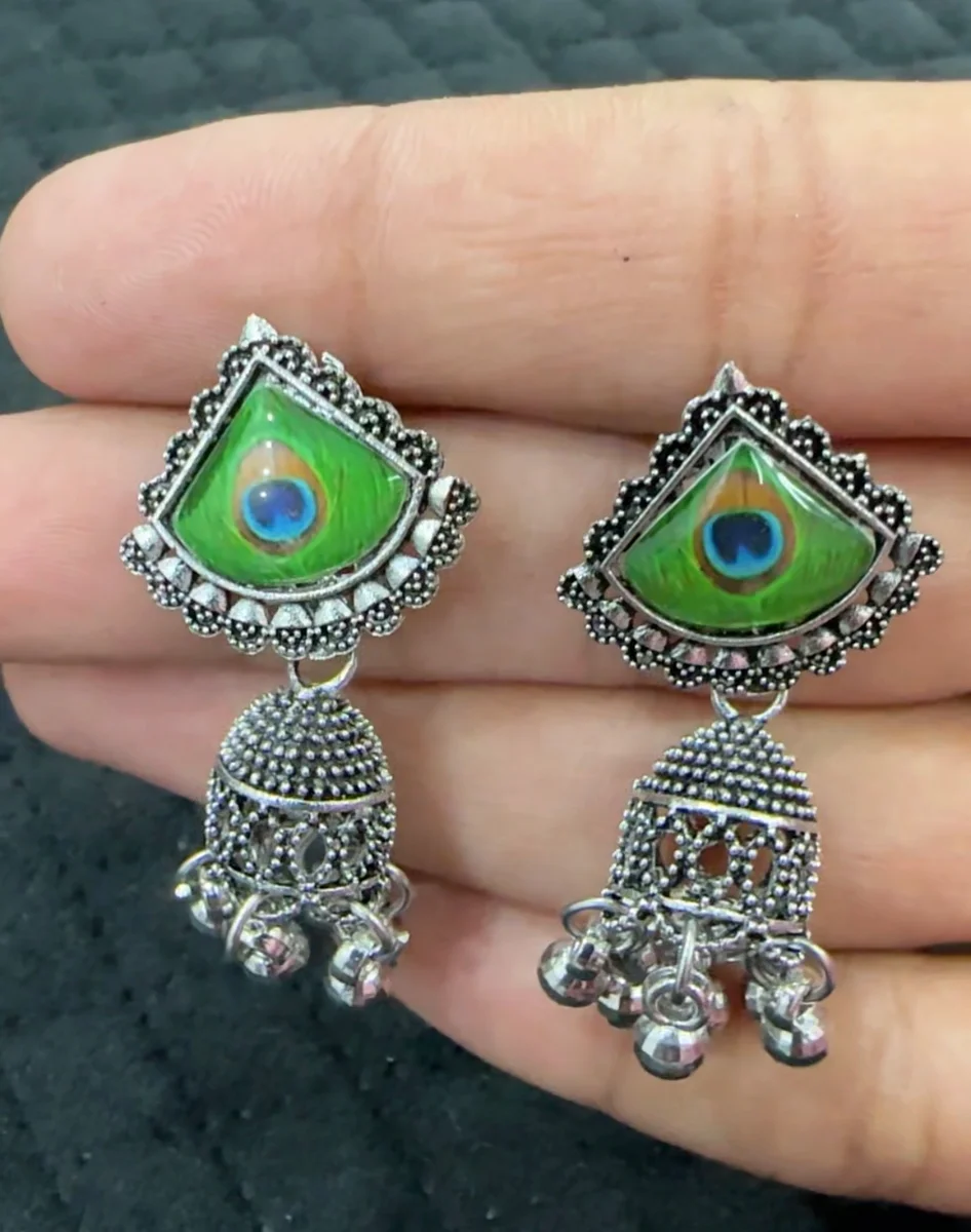 Green Peacock Jhumka Earrings
