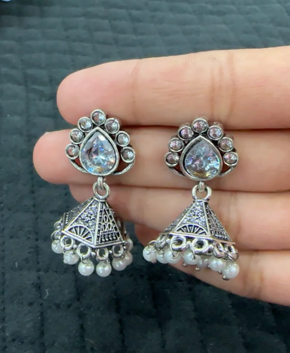 Royal Crystal Pearl Jhumka Earrings