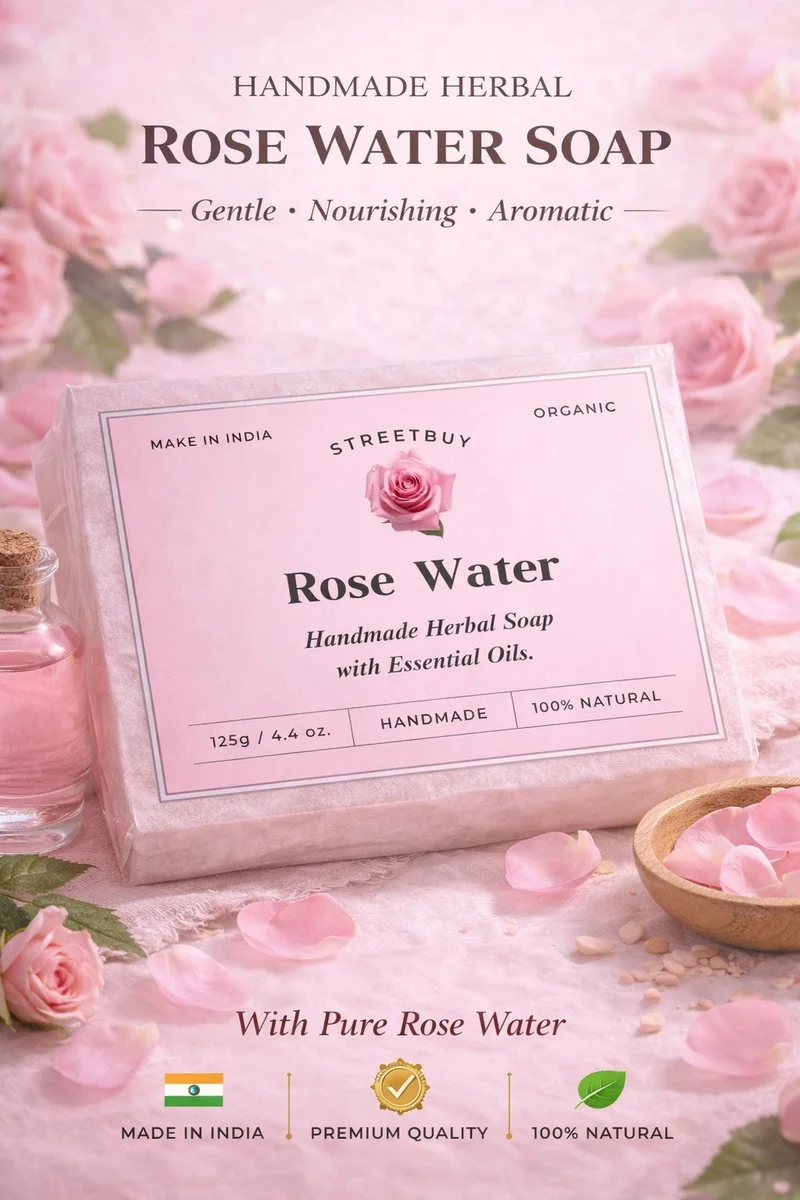 Streetbuy Handmade Rose Water Soap | Naturally Crafted for Everyday Care | 125g | Pack Of 3