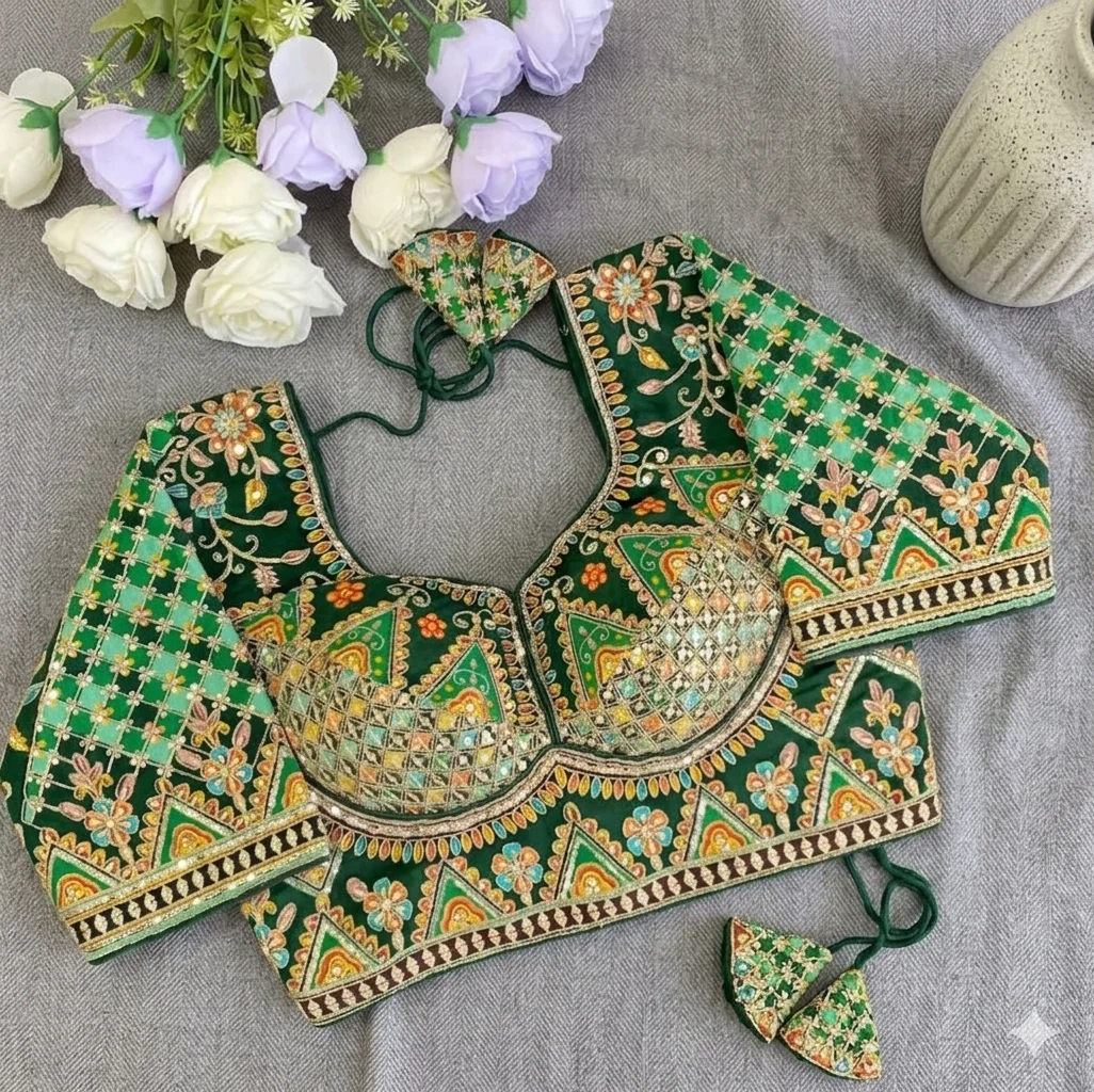 Emerald Elegance Embroidered Blouse
