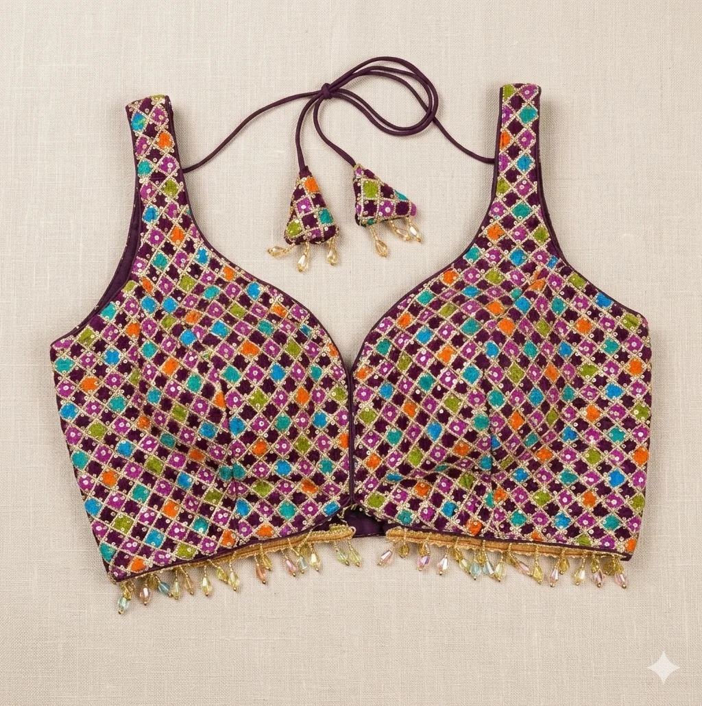 Deep Wine Festive Embroidered Blouse