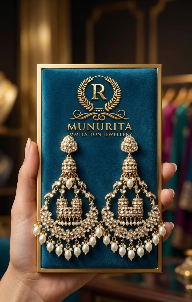 Premium Quality Kundan Solder Teach Long Big Earrings 2