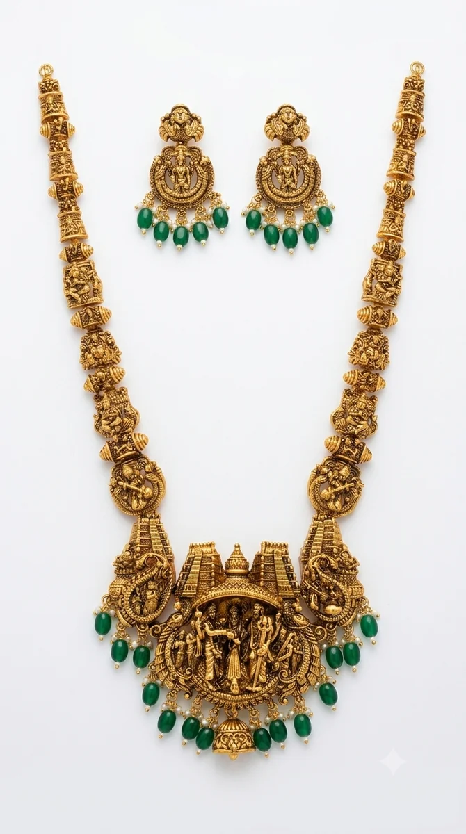 Premium Quality Temple Matte Necklace Long Set