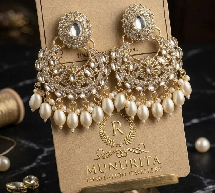 Premium Quality White Colour Stone Chand Earrings 2