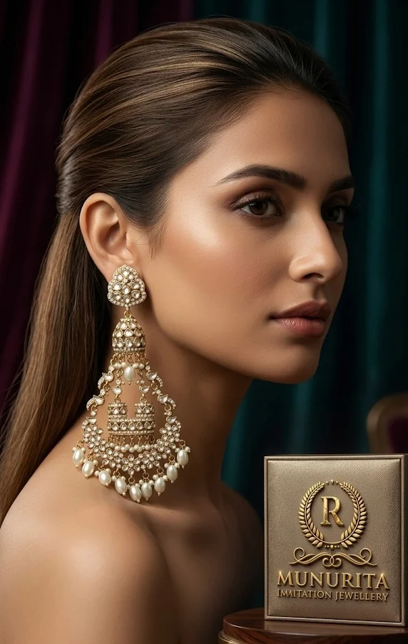 Premium Quality Kundan Solder Teach Long Big Earrings 3