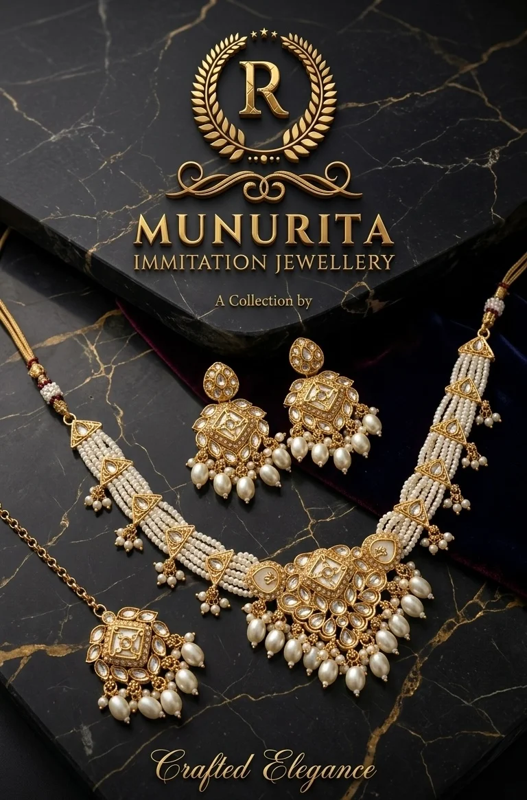 Traditional Kundan work accented with lustrous white pearls