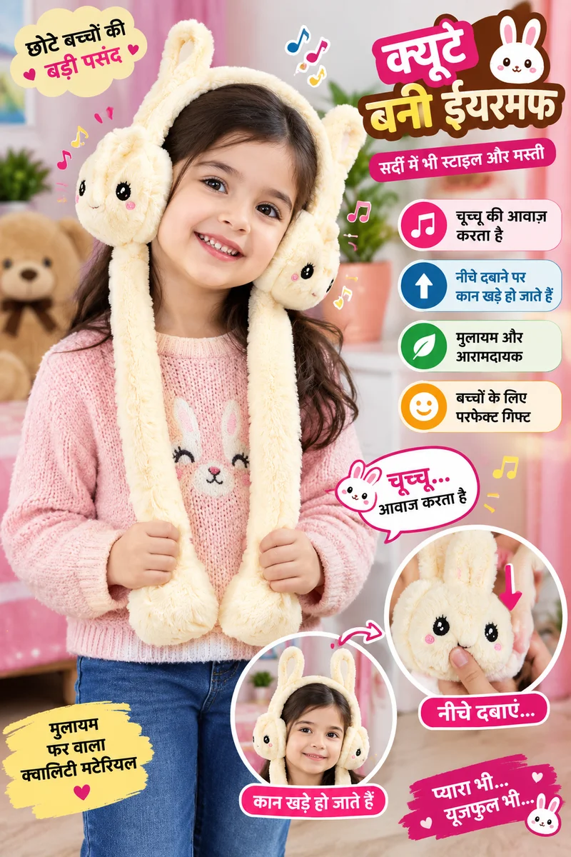Plush Moving Bunny Ear Earmuffs with Sound