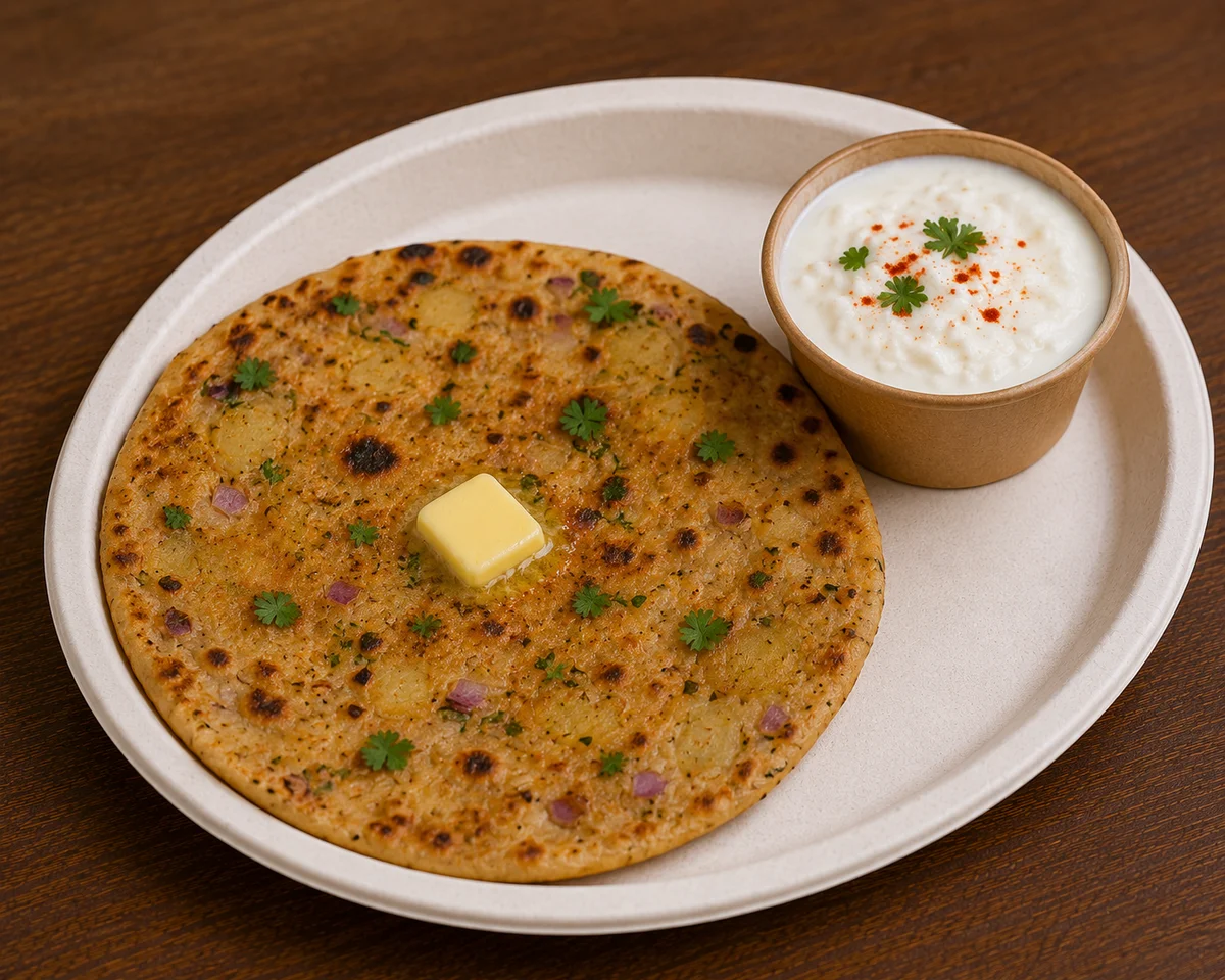 Aloo-Pyaaz Paratha + Curd