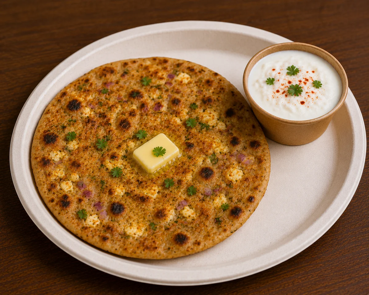 Paneer-Pyaaz Paratha + Curd