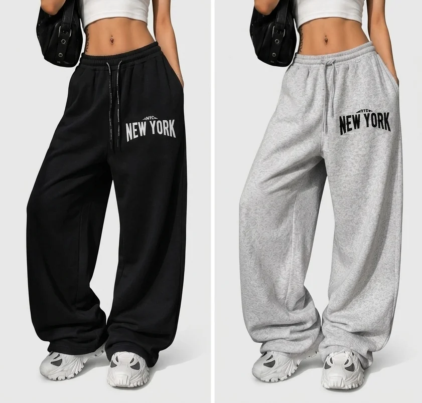Pack Of 2 Women relaxed fit joggers | Women’s Ultra-Soft Wide-Leg Streetwear Joggers with Drawstring Waist