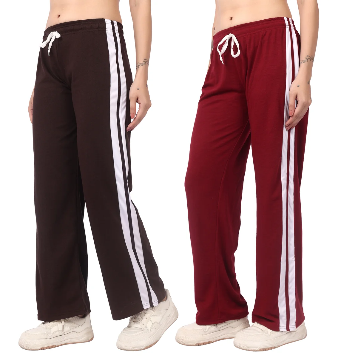 Women’s Ultra-Soft Wide-Leg Streetwear Joggers with Drawstring Waist Pack Of 2