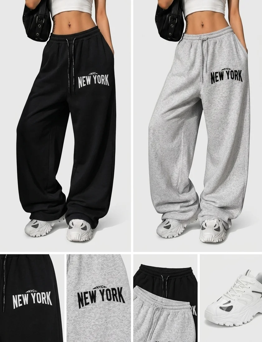 Pack Of 2 Women relaxed fit joggers | Women’s Ultra-Soft Wide-Leg Streetwear Joggers with Drawstring Waist