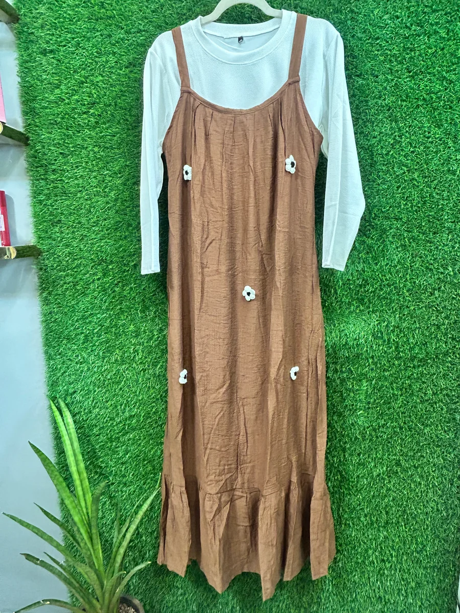 Korean Mocha Bloom Long Gown with Free Inner