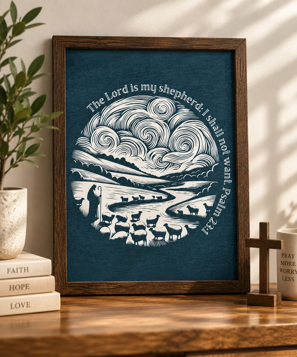 The Lord Is My Shepherd | Psalm 23:1 A4 Wooden Christian Frame