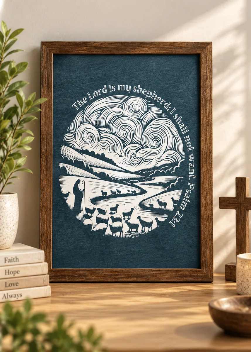 The Lord Is My Shepherd | Psalm 23:1 A4 Wooden Christian Frame