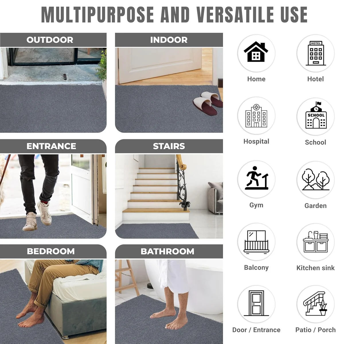 Eco Non Slip PVC Door Mats for Home Entrance, Mat for Living Room, Kitchen Floor, Sink, Outdoor, Indoor, Bathroom, 12 mm Thick Waterproof Doormat/Runner/Rug, 4x6ft, Rectangle, Grey 5