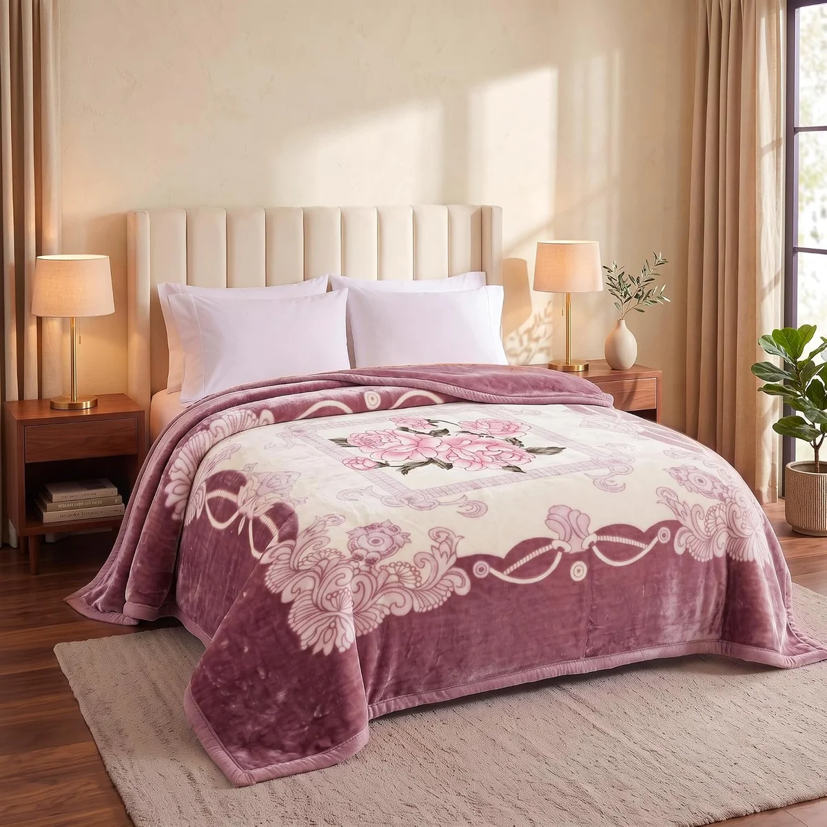 Embosed Super Soft Cloudy Printed Single Bed Blanket for Heavy Winter, Single Ply Mink Blanket King Size (Multicolour Beige Brown & Green, Pack of 1)| TC - 400 6