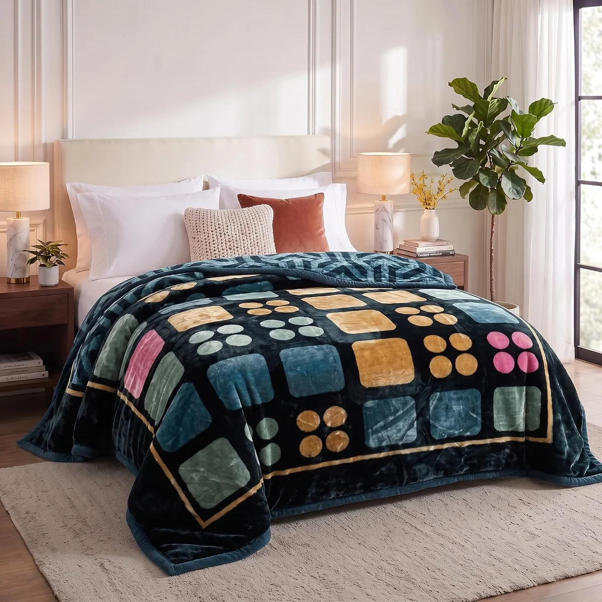 Embosed Super Soft Cloudy Printed Single Bed Blanket for Heavy Winter, Single Ply Mink Blanket King Size (Multicolour Beige Brown & Green, Pack of 1)| TC - 400 8