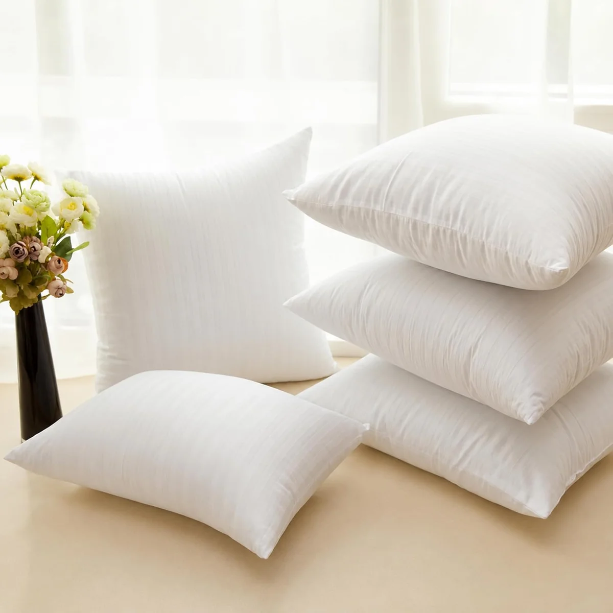 Premium Cushion Fillers 16x16 inches, Set of 5, Microfiber Cushion Inserts with Hollow Fiber Filling, Soft & Plush Cushions for Sofa, Bed & Living Room, White 2