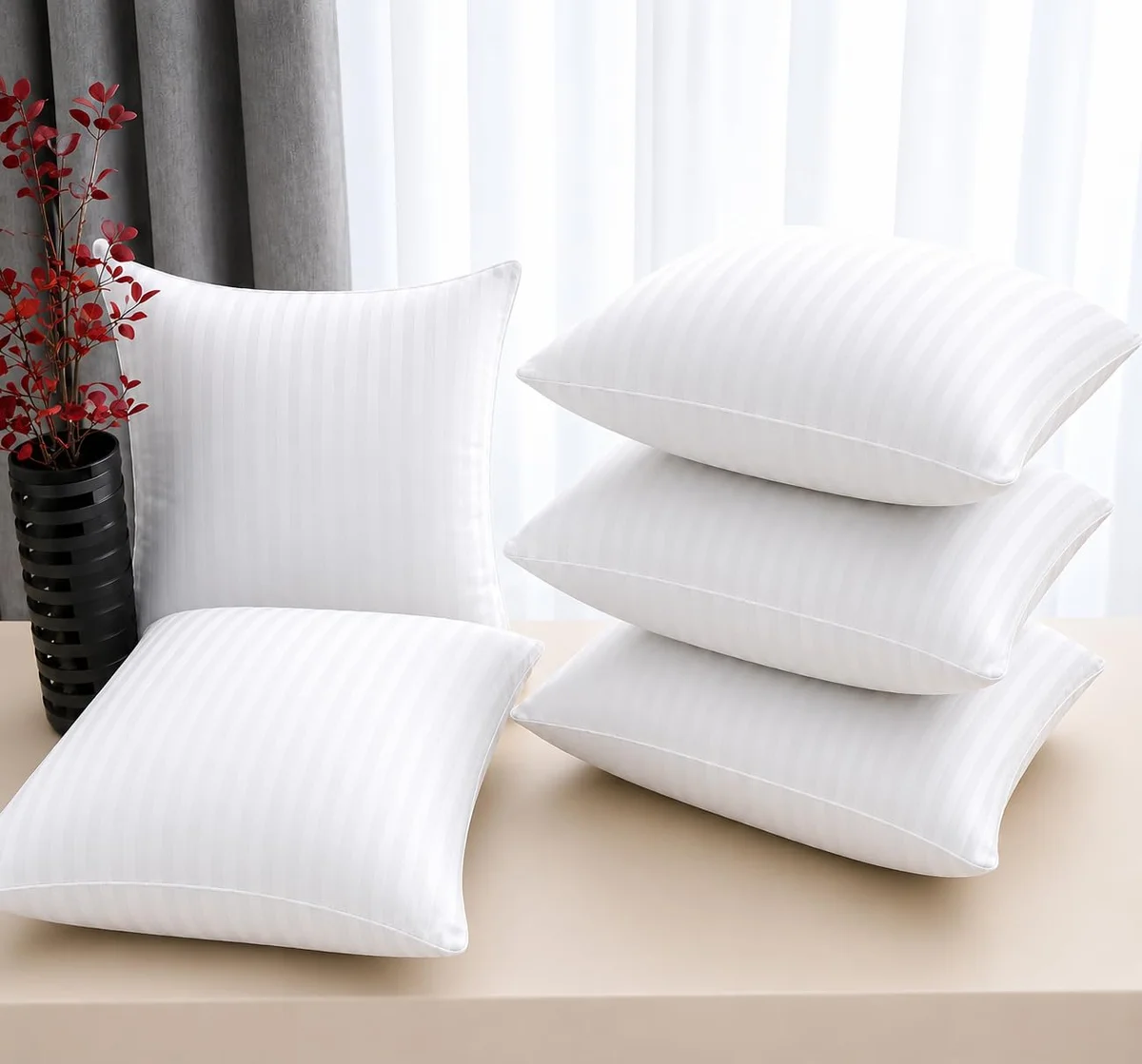 Premium Cushion Fillers 16x16 inches, Set of 5, Microfiber Cushion Inserts with Hollow Fiber Filling, Soft & Plush Cushions for Sofa, Bed & Living Room, White