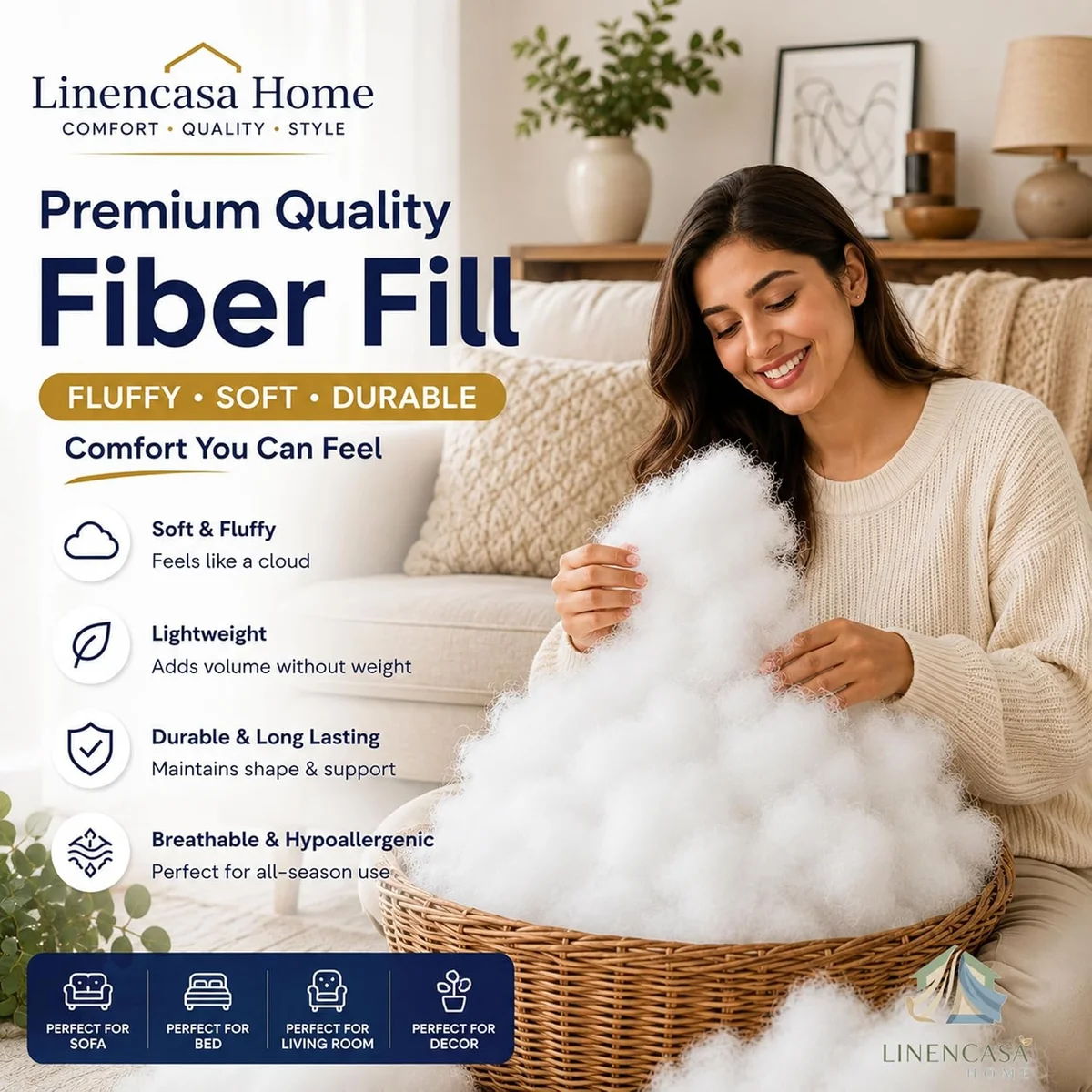 Premium Cushion Fillers 16x16 inches, Set of 5, Microfiber Cushion Inserts with Hollow Fiber Filling, Soft & Plush Cushions for Sofa, Bed & Living Room, White 3