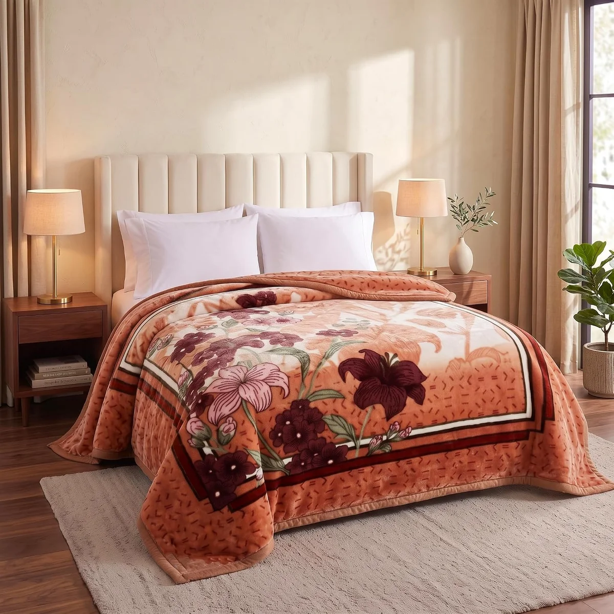 Embosed Super Soft Cloudy Printed Single Bed Blanket for Heavy Winter, Single Ply Mink Blanket King Size (Multicolour Beige Brown & Green, Pack of 1)| TC - 400 5