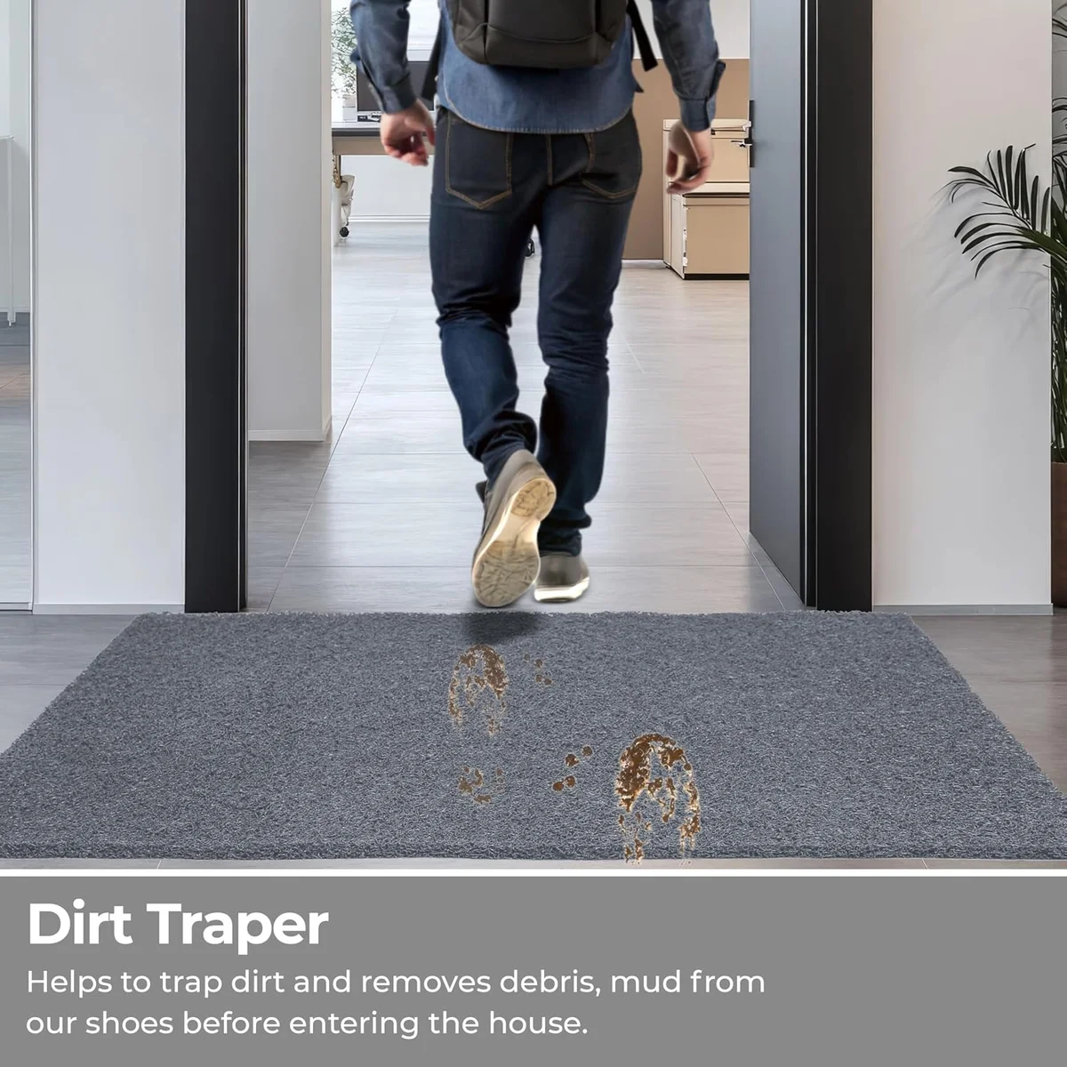 Eco Non Slip PVC Door Mats for Home Entrance, Mat for Living Room, Kitchen Floor, Sink, Outdoor, Indoor, Bathroom, 12 mm Thick Waterproof Doormat/Runner/Rug, 4x6ft, Rectangle, Grey 4