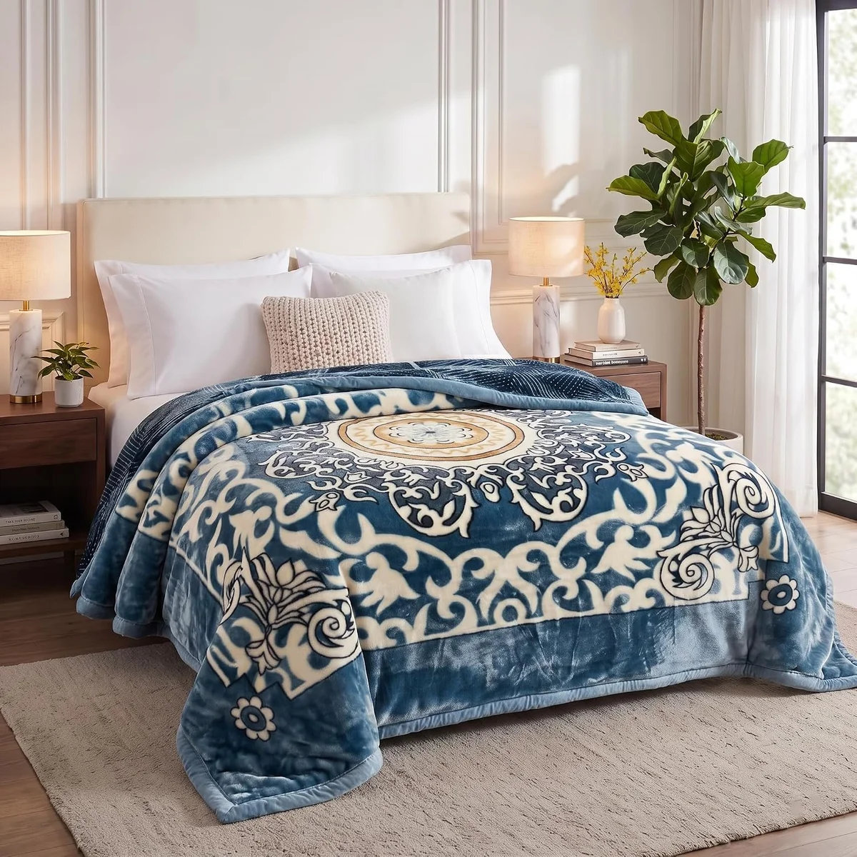 Embosed Super Soft Cloudy Printed Single Bed Blanket for Heavy Winter, Single Ply Mink Blanket King Size (Multicolour Beige Brown & Green, Pack of 1)| TC - 400 2