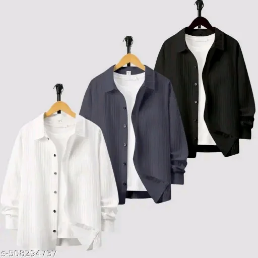 Men's Casual Solid Shirt with Inner T-Shirt Combo