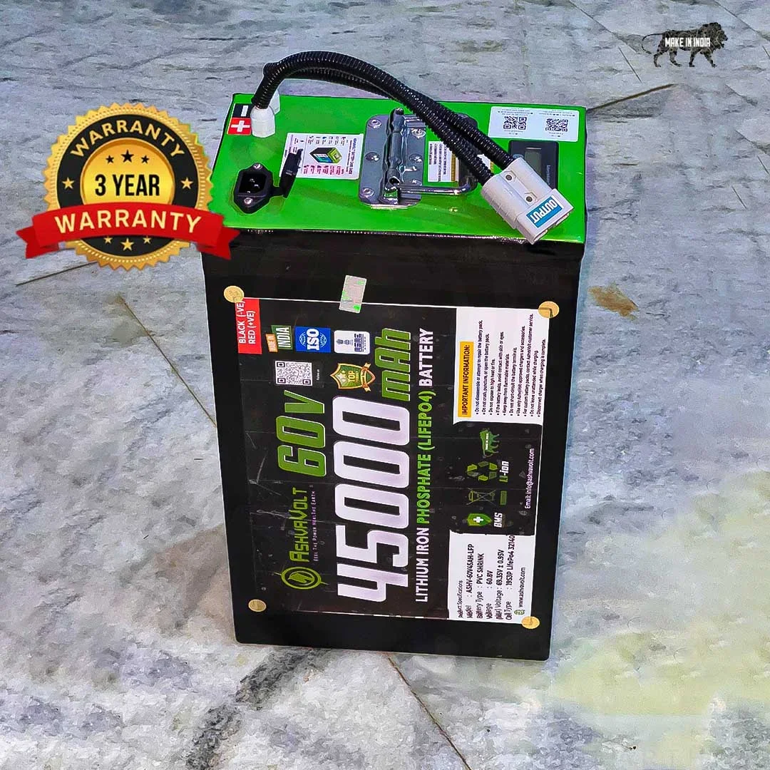 60V 45Ah 19S Lithium Iron Phosphate (LiFePO4) Battery Pack with BMS Protection and Premium Metal Box for EV, Electric Bike Battery | 60V 45Ah LiFePO4 Battery 3 Year Warranty