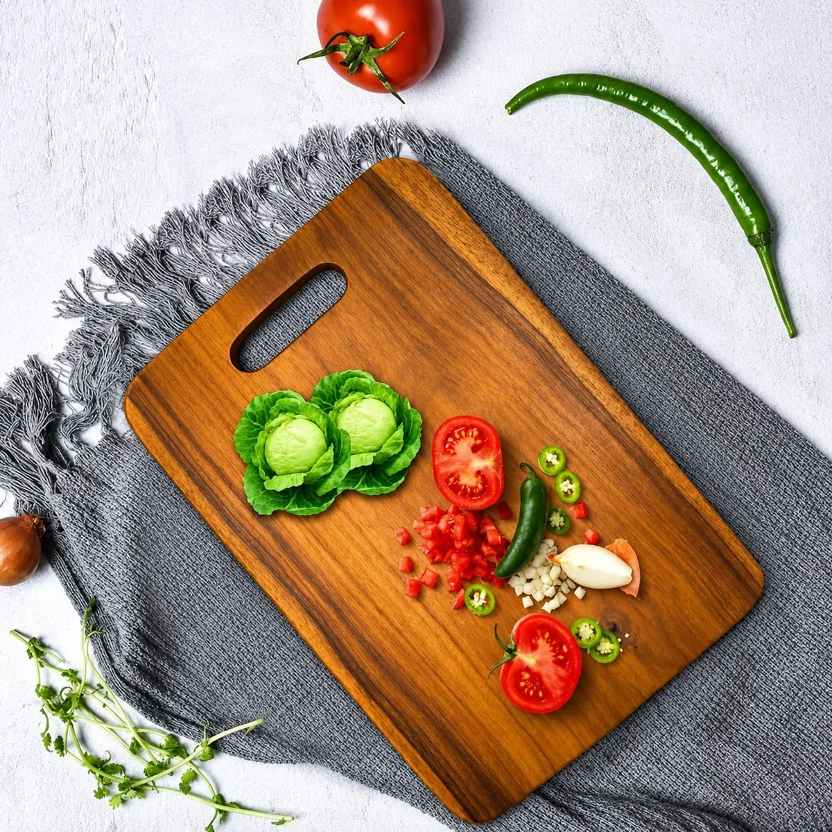 Multipurpose wooden board used for serving food and snacks