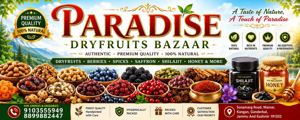 THE FLAVOUR OF ELEGANCE Authentic Kashmiri Dry Fruits & Delicacies Premium Saffron • Mamra Almonds • Walnuts • Honey • Shilajit • Kashmiri Kehwa & More  Pure Kashmir. Premium Quality. Delivered Across India.  [ SHOP NOW ]