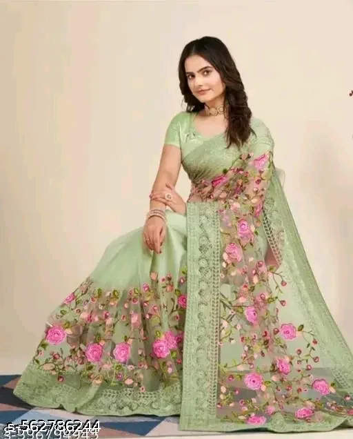 fancy net saree  Saree Fabric: Net