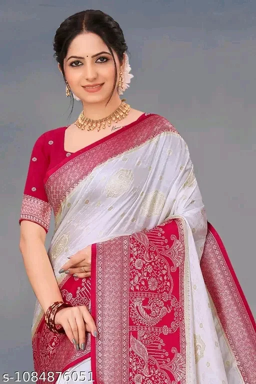 Women's Rich Traditional Rajwada Shringar Peacock-Style Saree White Rani 04