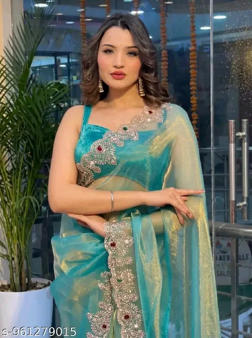 Net Style Swiroski and Stone work Party Wear Saree For women