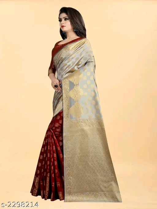 Banarasi Silk White Jacquard Saree With Blouse