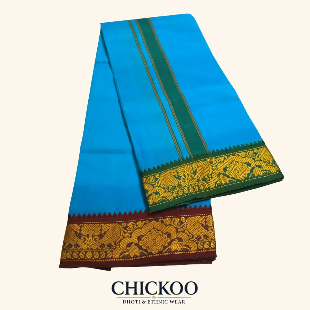 Anandha blue colour dhoti 3 inch border