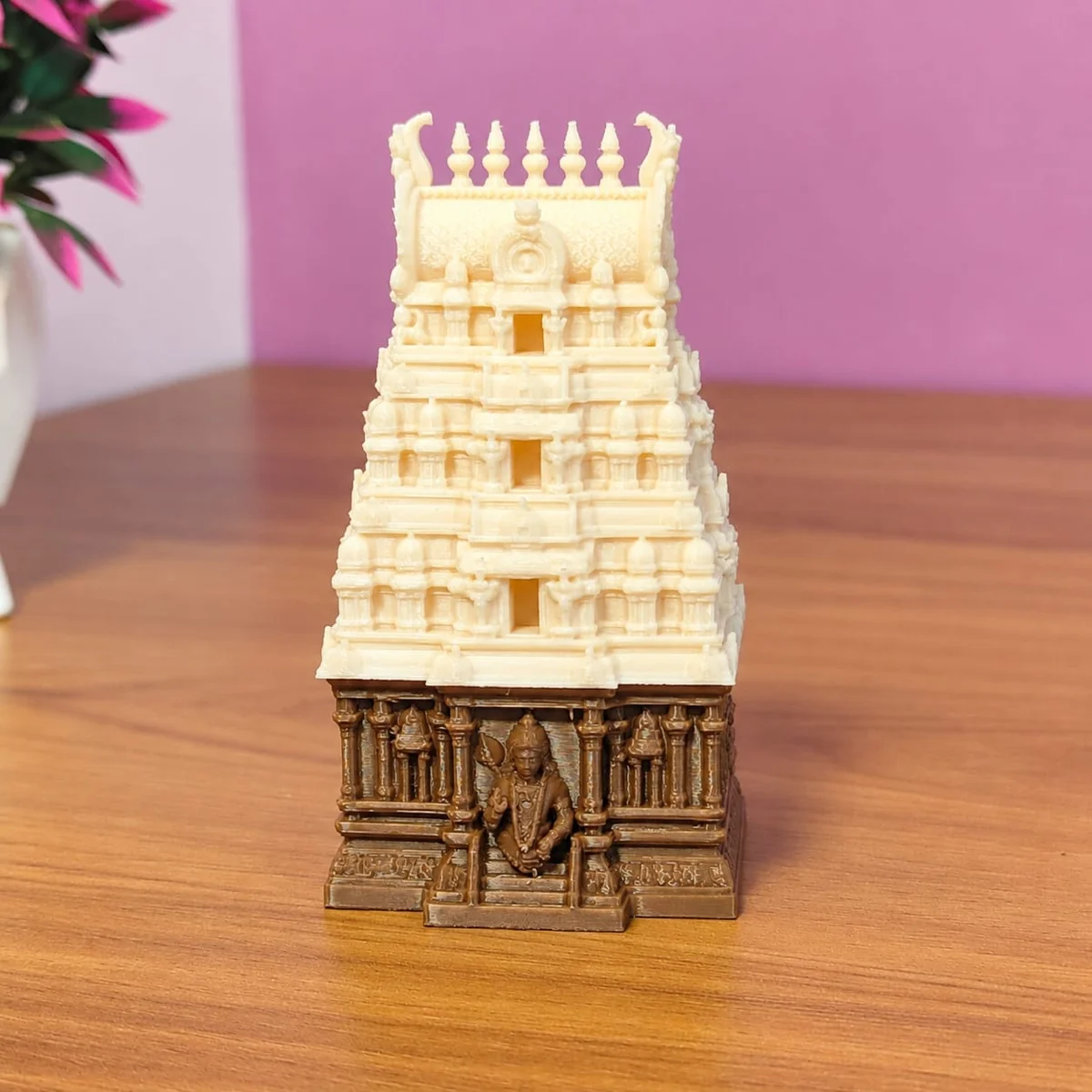 Lord Murugan Temple Gopuram Kumkum Holder-Ivory 3