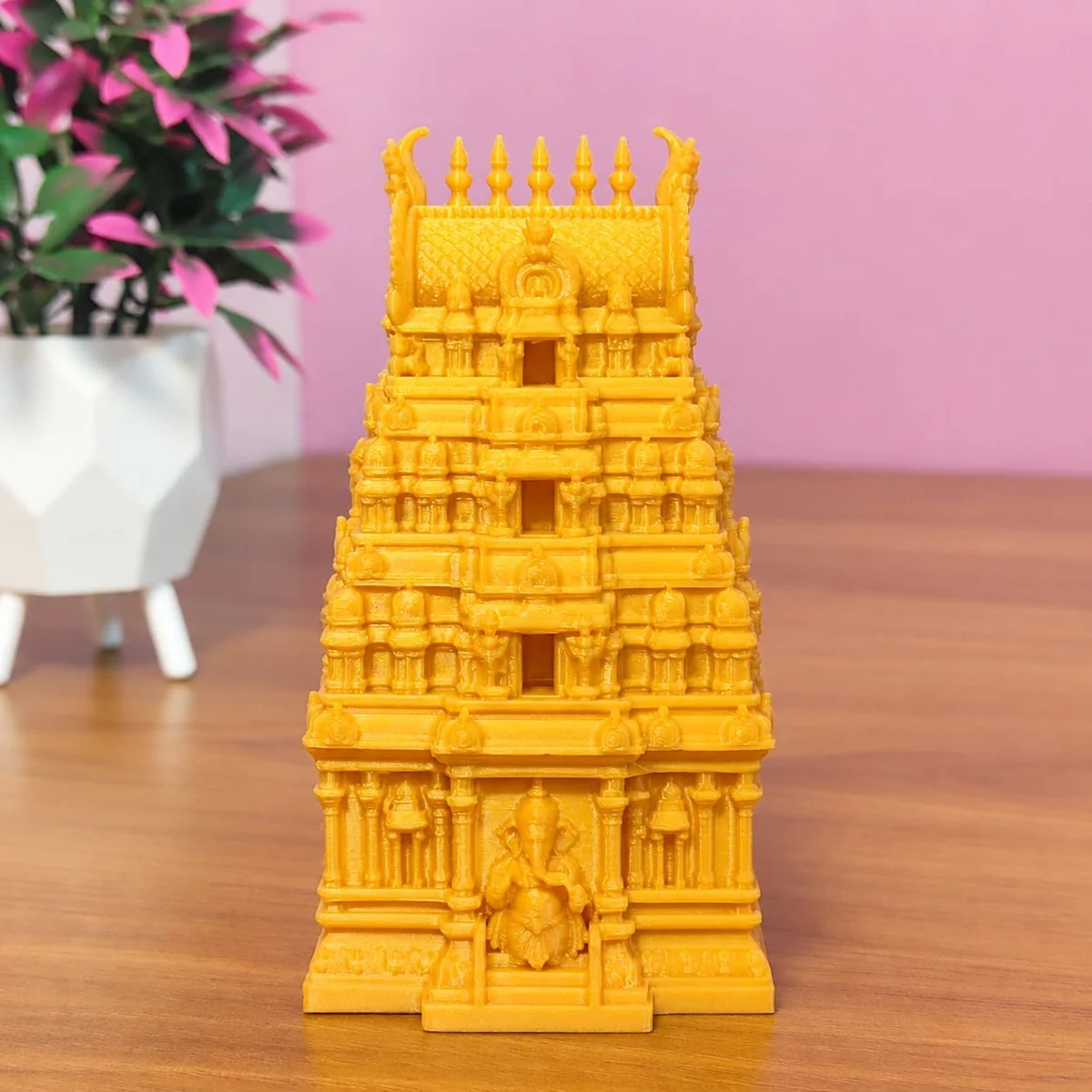 Lord Ganesa Temple Gopuram Kumkum Holder-Gold 3
