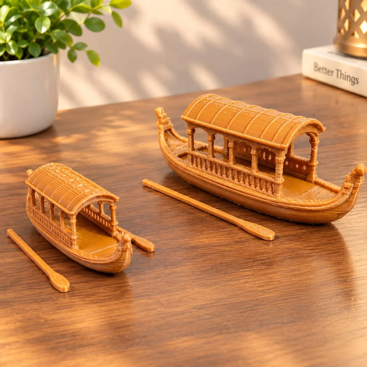 3D Brown Houseboat with Oars 50mm,80mm
