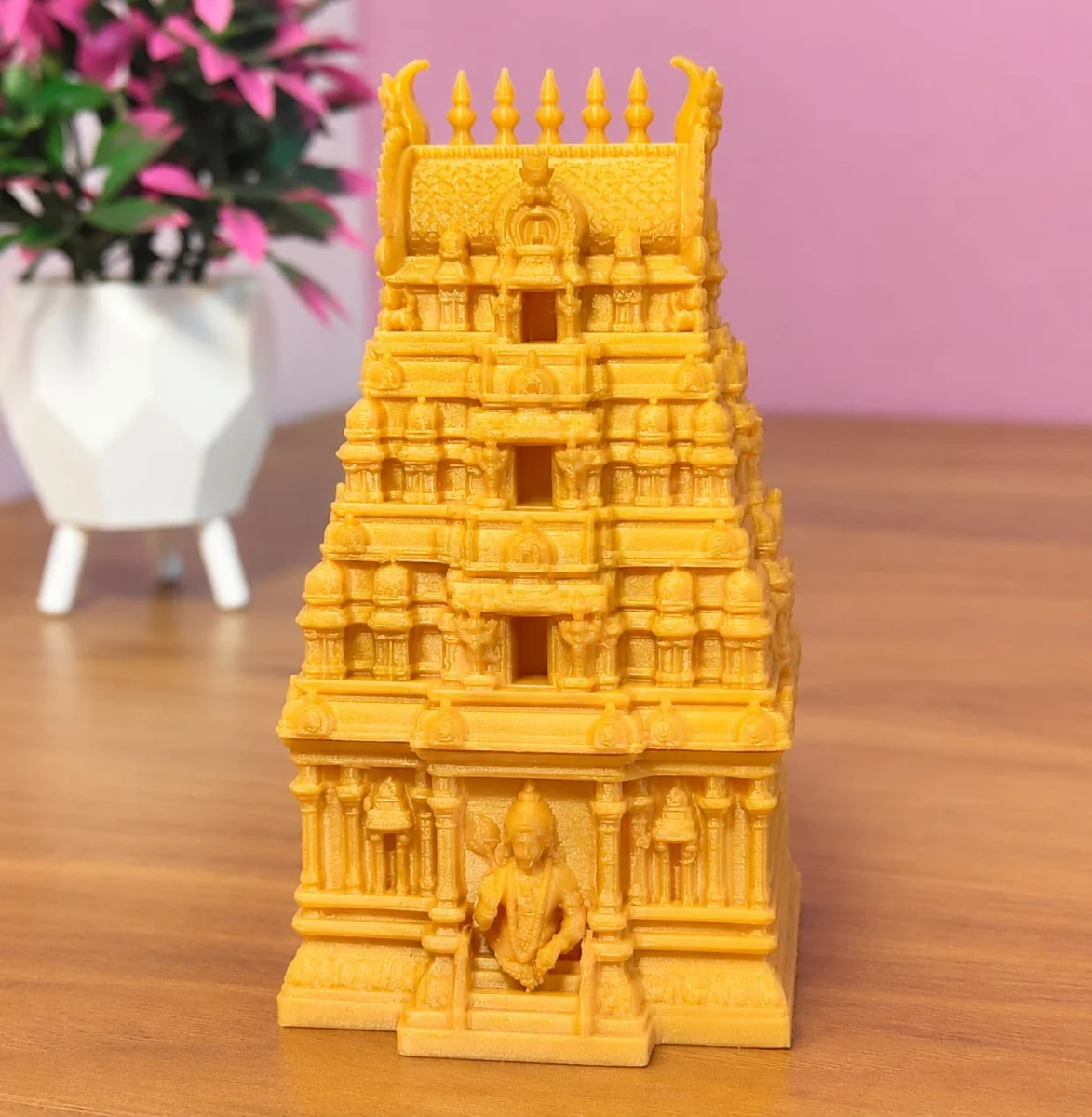 Lord Murugan Temple Gopuram Kumkum Holder-Gold 3