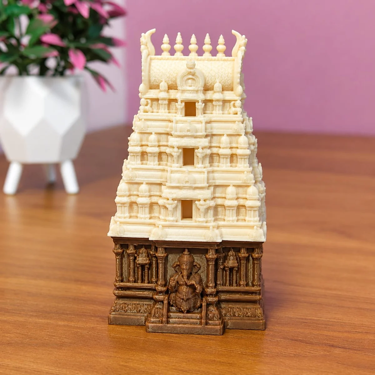 Lord Ganesa Temple Gopuram Kumkum Holder-Ivory 3