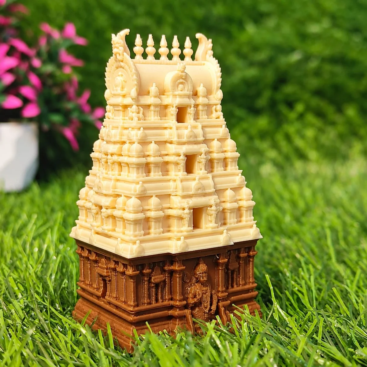 Lord Murugan Temple Gopuram Kumkum Holder-Ivory