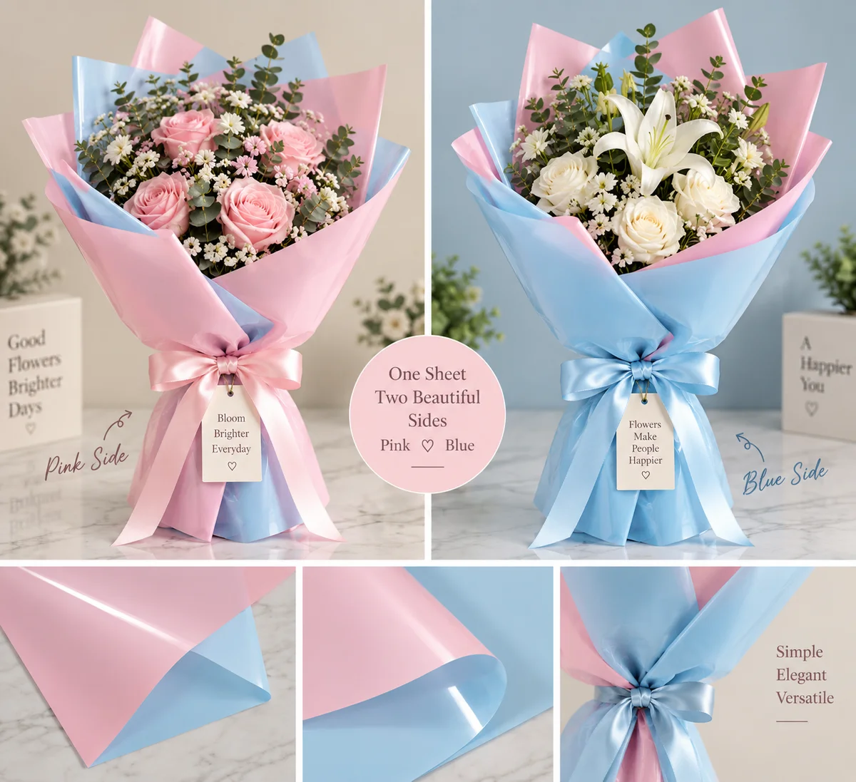 Pink and blue bouquet cover