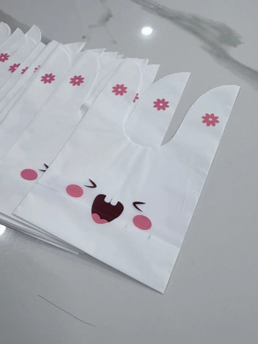 10pc white and pink rabbit  gift Bag with flip