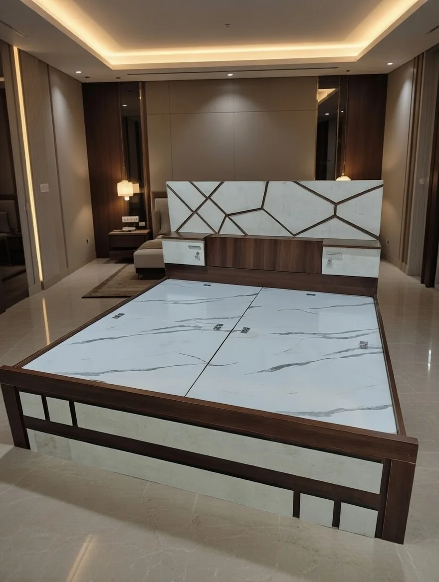 Modvia King Bed Without Storage, Engineered Wood Bed Frame with Melamine Finish, Dual Tone Headboard, Modern Design, Durable Base, W 74.40 X D 80.70 X H 35.43 Inches