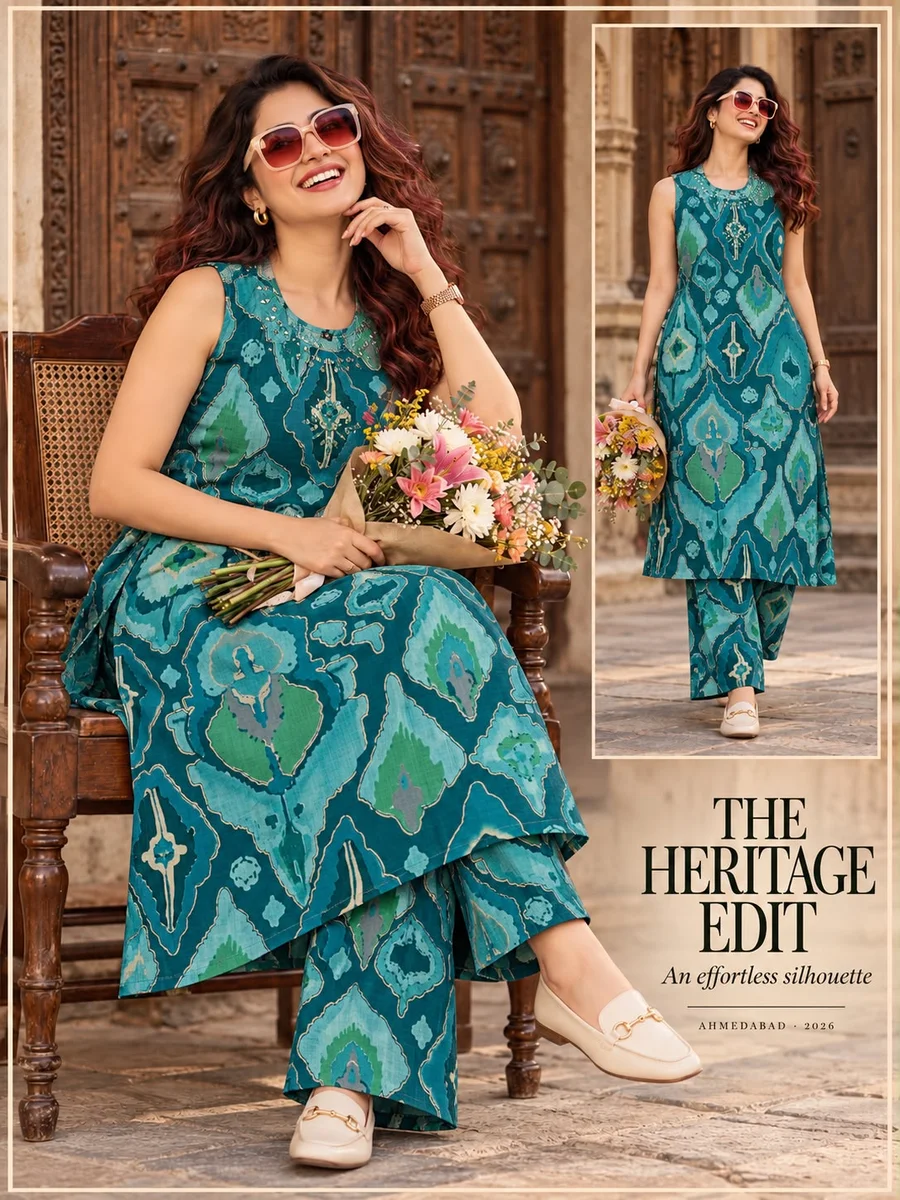 Heritage Edit – Teal & Green Co‑Ord Set
