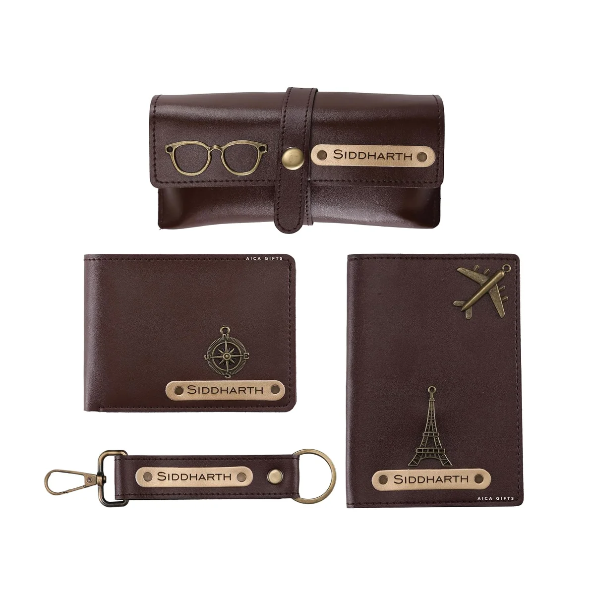 Personalised Gift for Man Custom Name Wallet Accessories Combo Set for Husband Boyfriend Father (Darkbrown) | Rakhi Rakshabandhan Gift Hamper for Brother