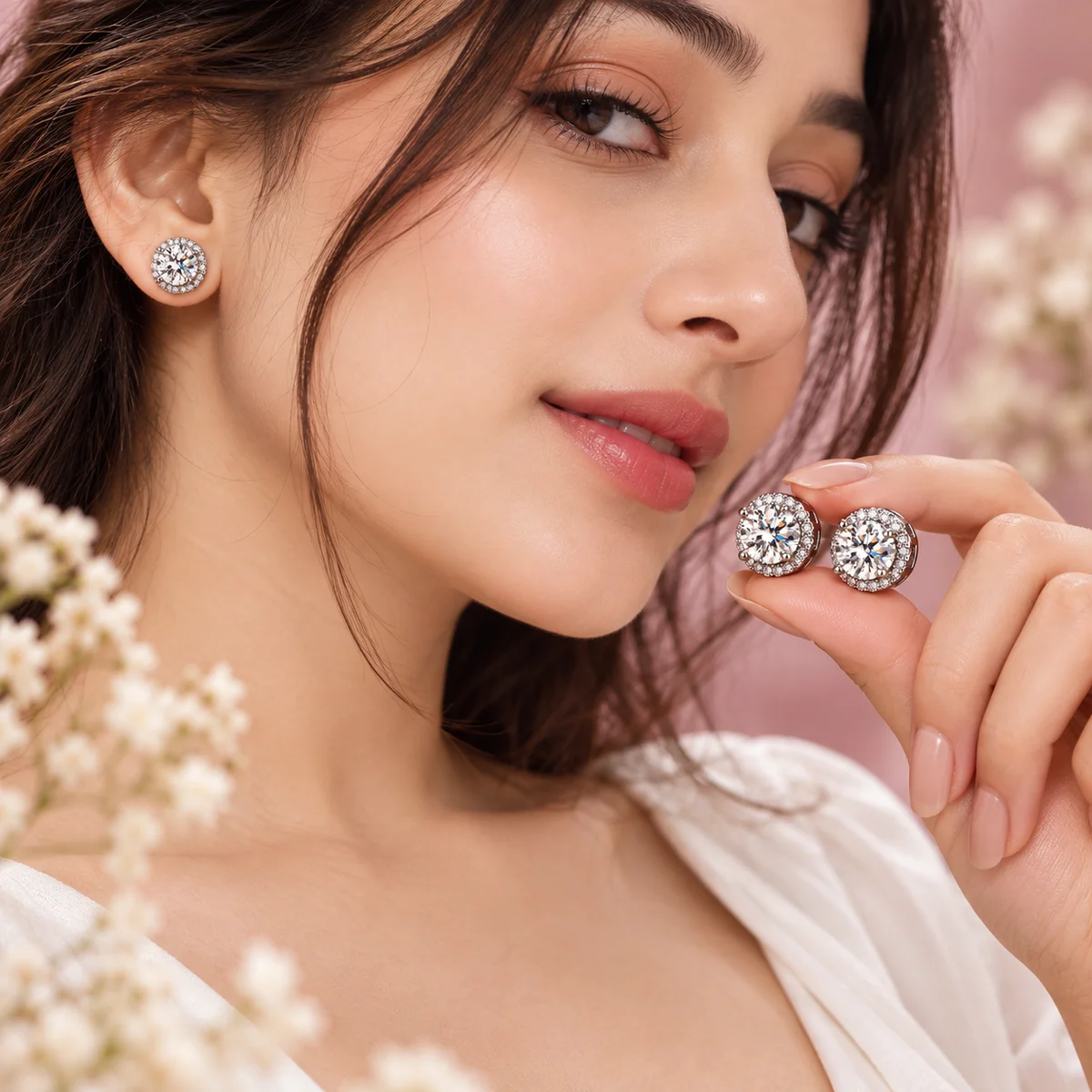 Eclat Halo Stud Anti Tarnish Silver Plated Earrings — photo 2